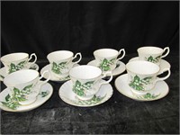 7 BLUEBIRD CUPS & SAUCERS