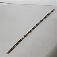 Vintage Sterling & Square Amber Bead Bracelet