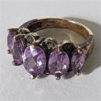 Vin. Sterling Ring Iridescent Pale Purple Stones