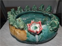 Vintage pottery frog planter 7"d