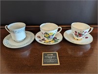 Set of 3 English Porcelain Tea Cups & Saucers 2