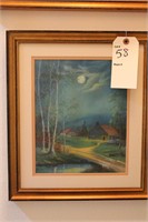 L. Pledger nighttime country painting