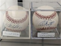 SIGNED BALLS IN ACRLYIC CASE WHTIE AND WAINWRIGHT