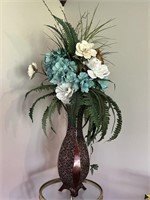 3’ Tall Silk Flowers Metal Vase Floral Arrangement