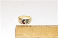 Ruby Emerald Sapphire Rhinestone Floral Ring