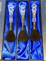 3 Waterford Crystal Makeup Brushes in Boxes,