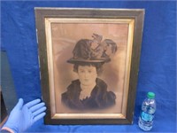 old framed "lady in hat" picture - circa 1900 era