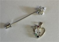 SILVER 925 STICK PIN SILVER 925 HEART PENDANT