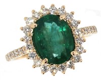 14k Gold 3.27 ct Natural Emerald & Diamond Ring