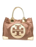 Tory Burch Brown Wool Canvas Tote