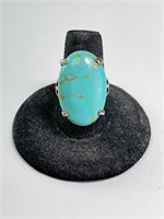 Large Sterling Oval Turquoise Ring 6 Gr Size 8