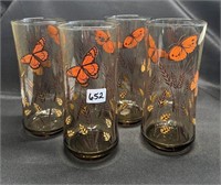 Vtg Butterfly Drinking Glasses X 4
