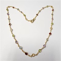 Silver Genuine Multiple Gemstone 18" Necklace