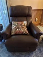 Faux leather recliner & throw pillow