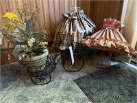 2 oil lamps w/shade, tricycle planter, more