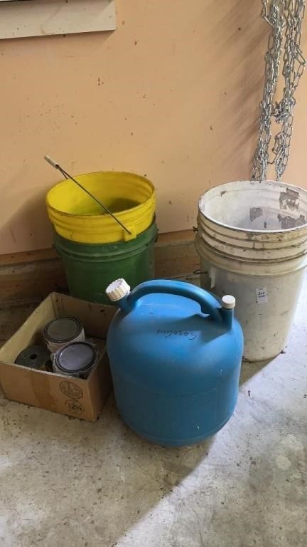 Gasoline containers - plastic buckets - lot of