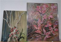 Pair of oil on canvas floral themed paintings w/