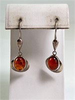 Vintage Sterling Baltic Amber Dangle Earrings 6 Gr