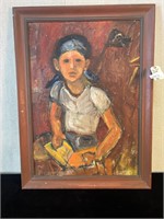 Oil Painting Child Pirate with Book Signed
