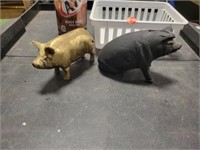Pair of Pig Figures Brass, Coin Bank