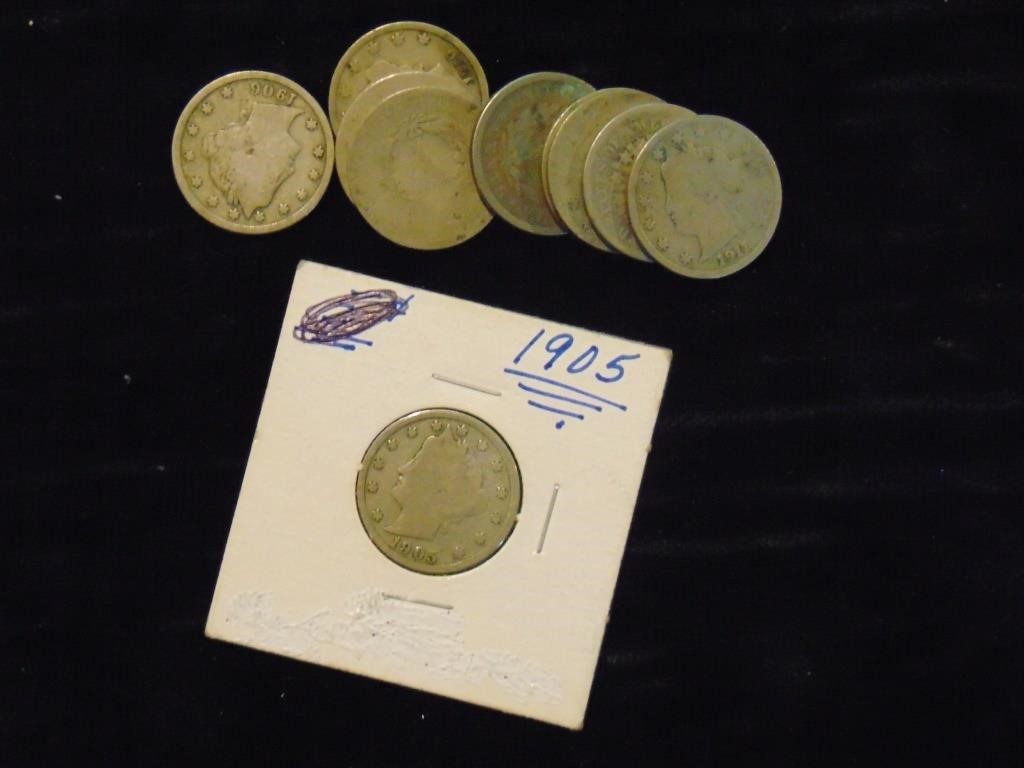 (10) V Nickels Misc. Dates