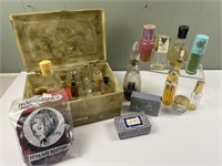 Vintage perfume bottles in early plastic box