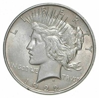 AU/UNC 1922 Peace US Silver Dollar Coin