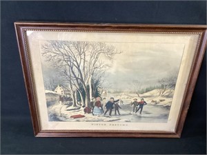 Vintage Currier & Ives Winter Pastime Print