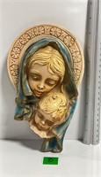 Vtg Mother Mary & Baby Jesus Chalkware Wall Art 9”