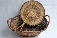 Vtg Hand Woven Willow Basket and Rattan Hand
