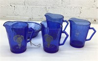 5 pieces of Shirley Temple cobalt blue glassware