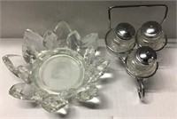 GLASS CONDIMENT SET AND BOWL