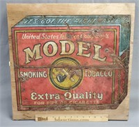 Old Tobacco Advertising Tin Sign Mounted on Wood