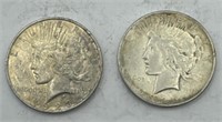 (KK) 2 Silver Peace Dollar Coins 1923d & 1926s