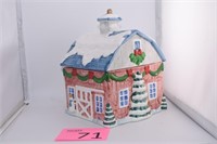 Country Christmas Barn Cookie Jar