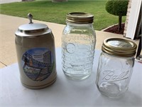 Longaberger jar, stein, and mason jar