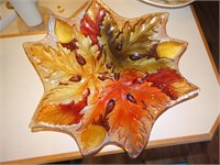 Glass leaf bowl, 17"d