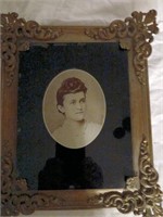 Antique Glass Painted on Portrait-Orig Frame