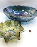 Pr. Carnival Glass Bowls, Iridescent Blue & Amber