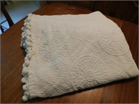 Bates bedspread, 72x96, white with pom pom fringe,