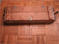 Handled wooden box with hasp, 33" long x