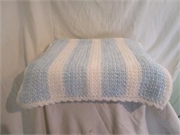 Hand Crocheted Blue/White Baby Blanket
