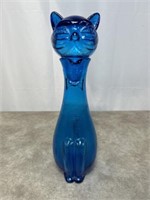Vintage cobalt blue glass cat decanter, 14 inches