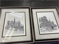 2pc Paul Guterman Ink on Paper Notre Dame Art