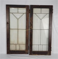 2 Vtg Leaded Glass Cabinet Doors