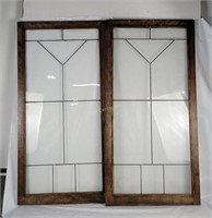 2 Vtg Leaded Glass Cabinet Doors