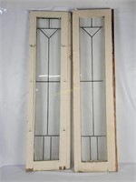 2 Vtg Leaded Glass Cabinet Doors