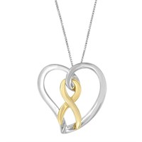 14K Gold & Silver Heart Bow Necklace
