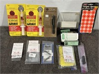 BOX OF GUN PARTS, MISC ITEMS