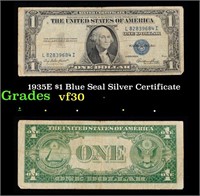 1935E $1 Blue Seal Silver Certificate Grades vf++